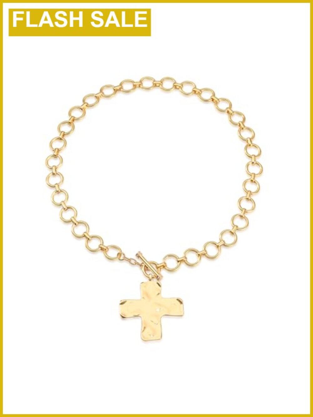 Chunky Hammered Cross Pendant Necklace Layered Chain Women Jewelry